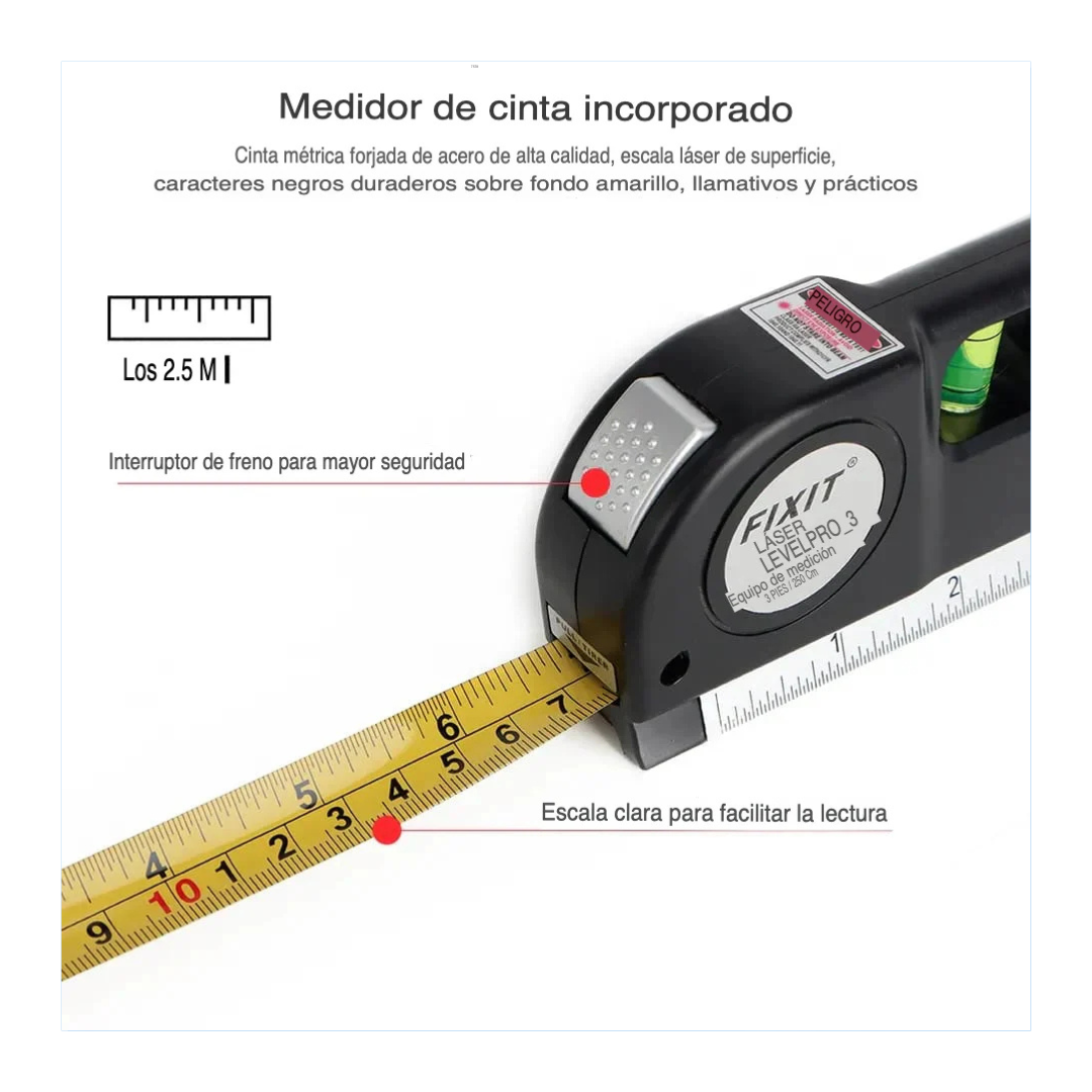NIVELADOR LÁSER DE ALTA PRECISIÓN CON CINTA MÉTRICA DE 2.5 METROS