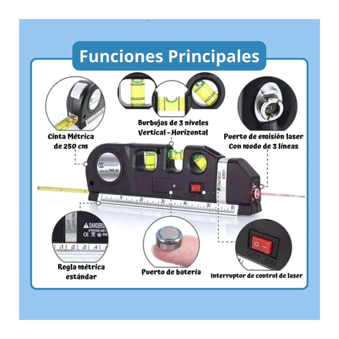 NIVELADOR LÁSER DE ALTA PRECISIÓN CON CINTA MÉTRICA DE 2.5 METROS