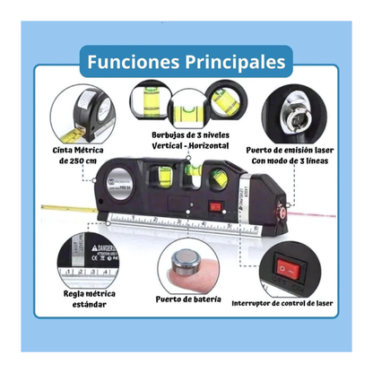 NIVELADOR LÁSER DE ALTA PRECISIÓN CON CINTA MÉTRICA DE 2.5 METROS