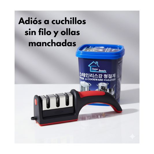 KIT DE RESTAURACIÓN DE COCINA AFILADOR 3 NIVELES + PASTA RESTAURADORA