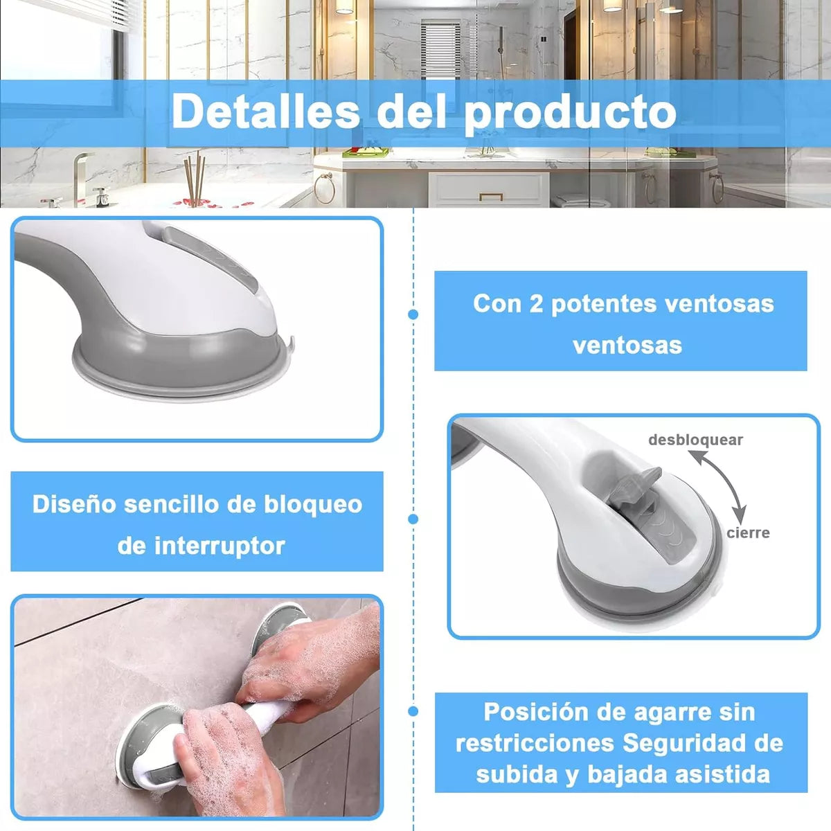 BARRA DE APOYO CON VENTOSA DE  SEGURIDAD PARA BAÑO BING®